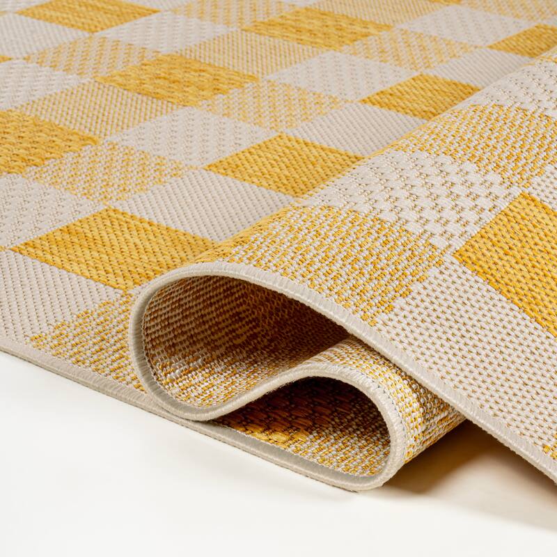 JONATHAN Y Biot Traditional Geometric Bold Gingham Black/Cream Indoor/Outdoor Area Rug