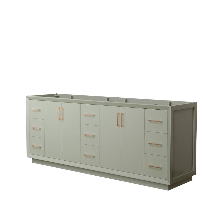 Strada 84-Inch Double Vanity Cabinet - Light Green, Satin Bronze Trim, No Top