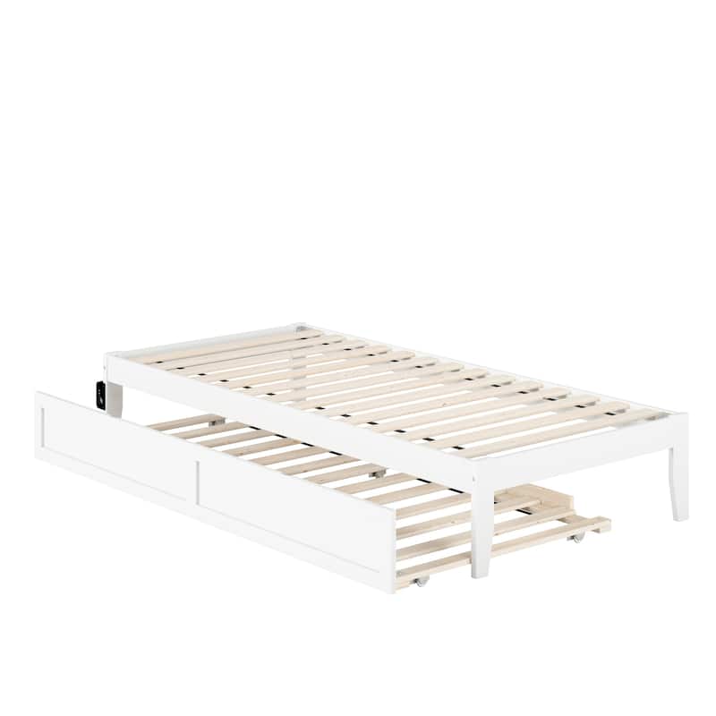 Twin XL Bed with Drawer & USB Charger - Walnut Finish, Sleek Design, Slat Kit Included