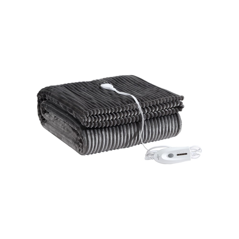 Eddie Bauer Knitted Ribbed Plush Sherpa Reversible Heated Blanket (50X70 Inches)