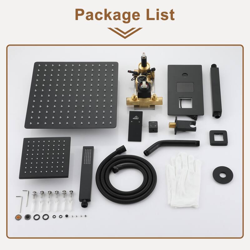 CASAINC Dual Heads 12 Inch Ceiling Mounted Square Shower Head Shower System with Handheld Shower Digital Display Shower