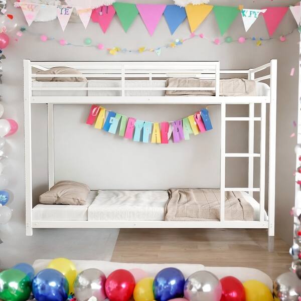 slide 2 of 13, Metal Twin over Twin Bunk Bed with Heavy-duty Sturdy Metal and Safety Guardrail White