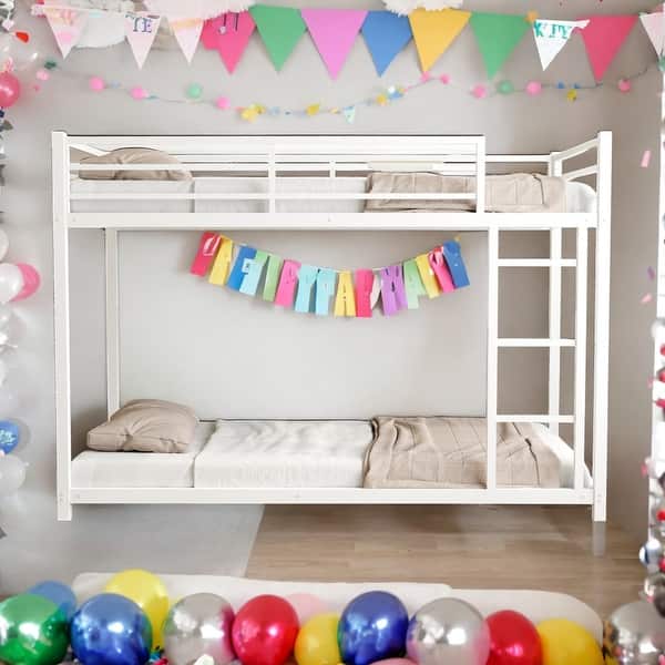 slide 2 of 13, Metal Twin over Twin Bunk Bed with Heavy-duty Sturdy Metal White
