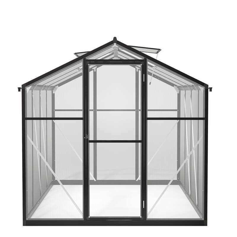 6x8 FT Greenhouse, Polycarbonate Greenhouse with Quick Setup Structure and Roof Vent, Aluminum Large Walk-in Greenhouse