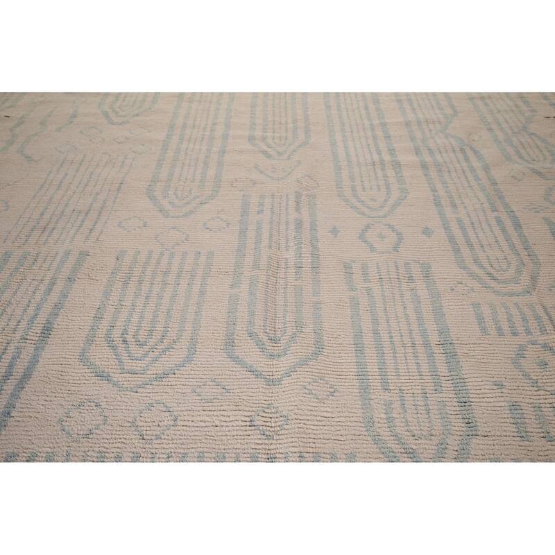 Ivory Moroccan Oriental Large Area Rug Hand-Knotted Wool Carpet - 12'0"x 15'3"