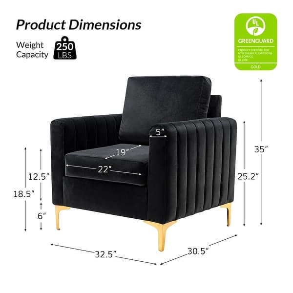 dimension image slide 6 of 8, Ganymedes Modern Velvet Accent Arm Chair with Golden Legs by HULALA HOME