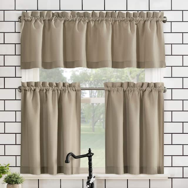 No. 918 Martine Microfiber Semi-Sheer Rod Pocket Kitchen Curtain Valance and Tiers Set - 54" x 24" - Taupe