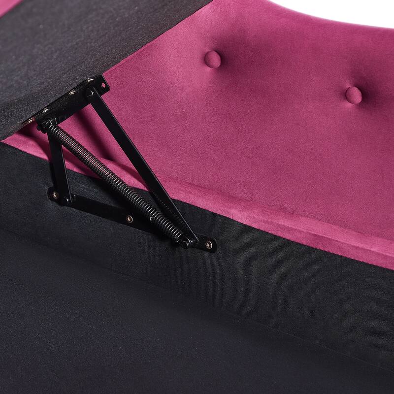 60" Velvet Multifunctional Storage Chaise Lounge Buttons Tufted Nailhead Trimmed Solid Wood Legs with 1 Pillow,Burgundy