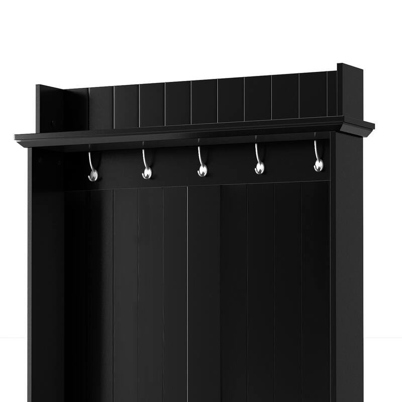 Hallway Coat Rack with 5 Metal Hooks and 2 Large Drawers Hall Tree