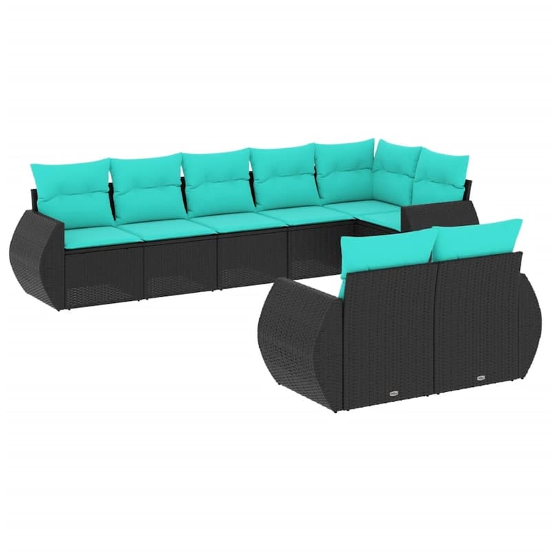 vidaXL 8 Piece Patio Sofa Set with Cushions Black Poly Rattan