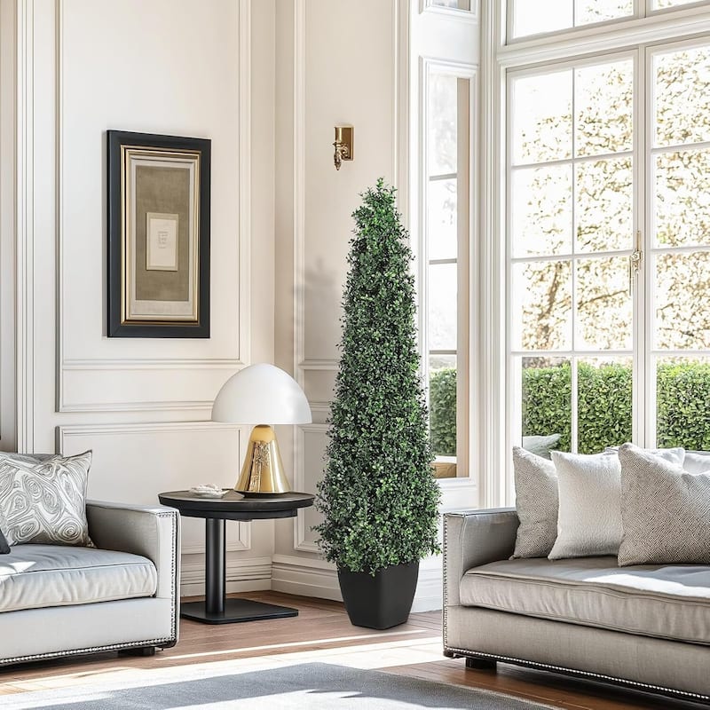 2 pcs Artificial Boxwood Tree for Home Office Indoor Outdoor Decor - 5 ft