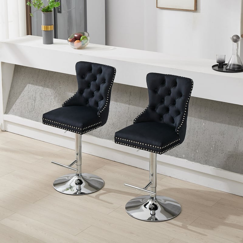 Modern Swivel Velvet Barstools, Adjustable 25-33"Height, Set of 2
