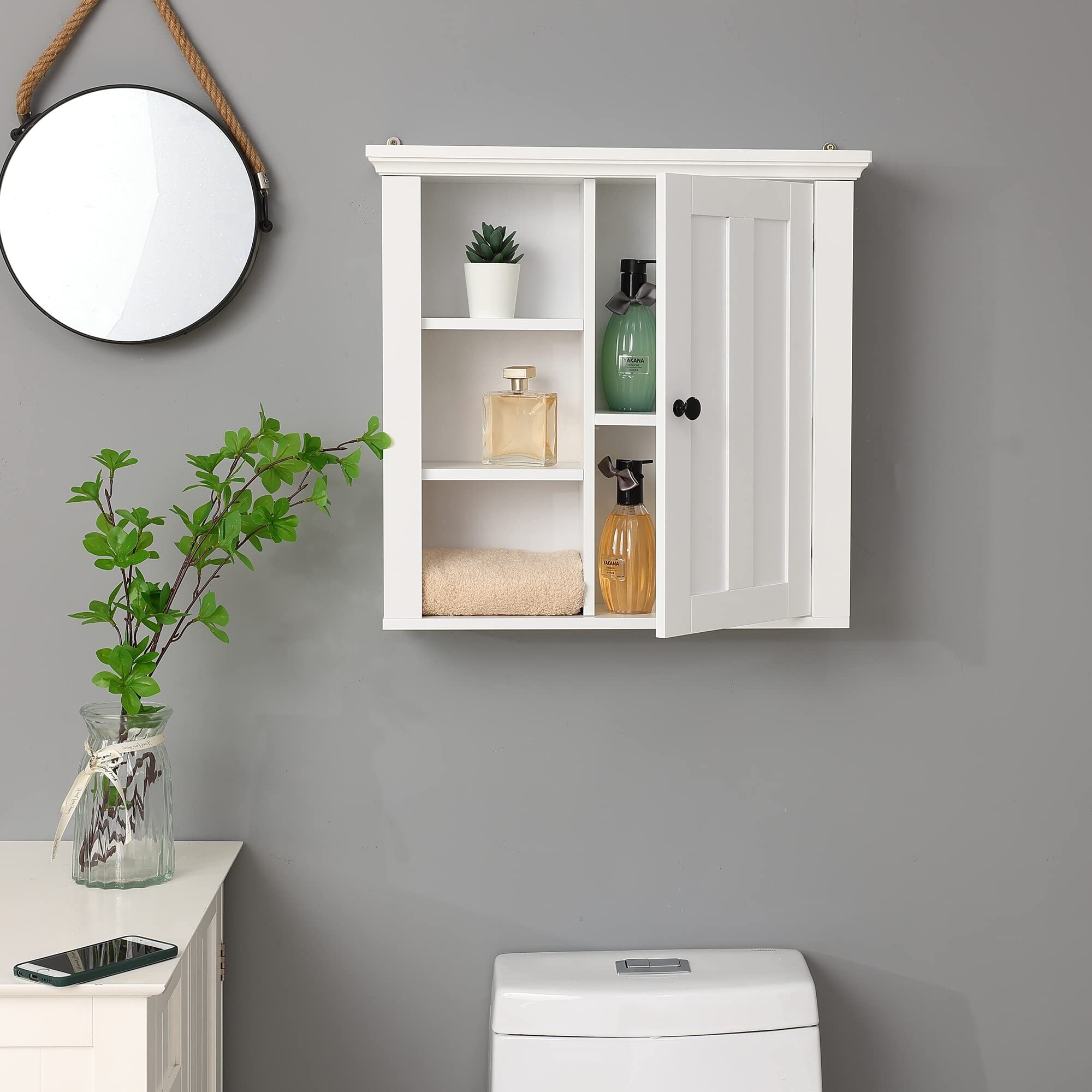 White MDF Wood Bathroom 1-Door Wall Storage Cabinet