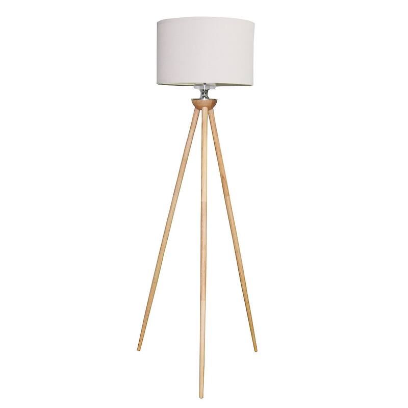 Mary Natural Wood Tripod Floor Lamp with Linen Shade