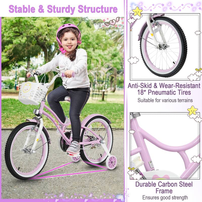 Babyjoy 18 Inch Kid Bike 95% Pre-Assembled Girls Bicycle with Training - See Details