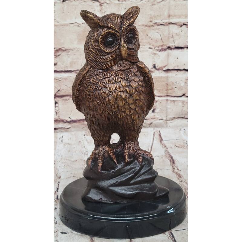 Hot Cast Bronze Metal Miniature Owl Bird Signed Numbered Art Sculpture On Marble Base