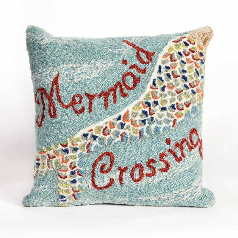 Liora Manne Frontporch Mermaid Crossing Indoor/Outdoor Pillow Water 18" Square