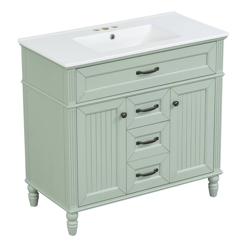 GDF Studio - Sunny Modern Solid Wood + MDF 36-Inch Bathroom Vanity with Ceramic Sink and Flip-Out Drawer