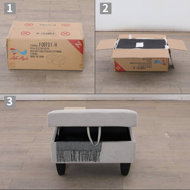 KISRAIS 28.5" Wide Upholstered Storage Ottoman
