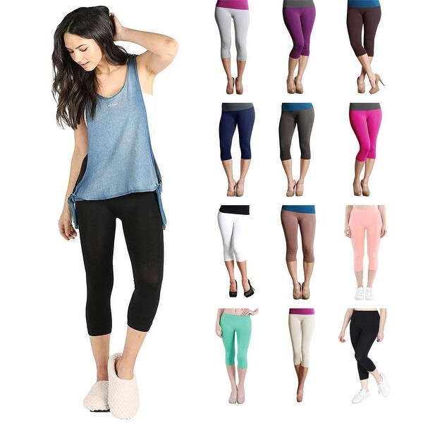 Womens Seamless Nylon Fitted Capri Crop 3/4 Leggings. Opens flyout.
