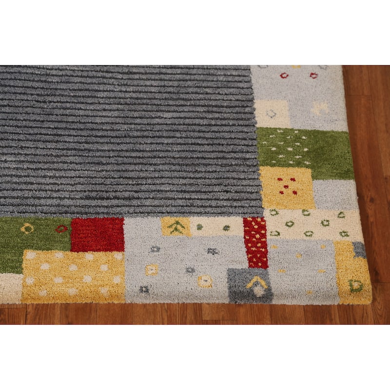 Striped Geometric Gabbeh Indian Area Rug Hand-Tufted Wool Carpet - 5'3" x 7'7"