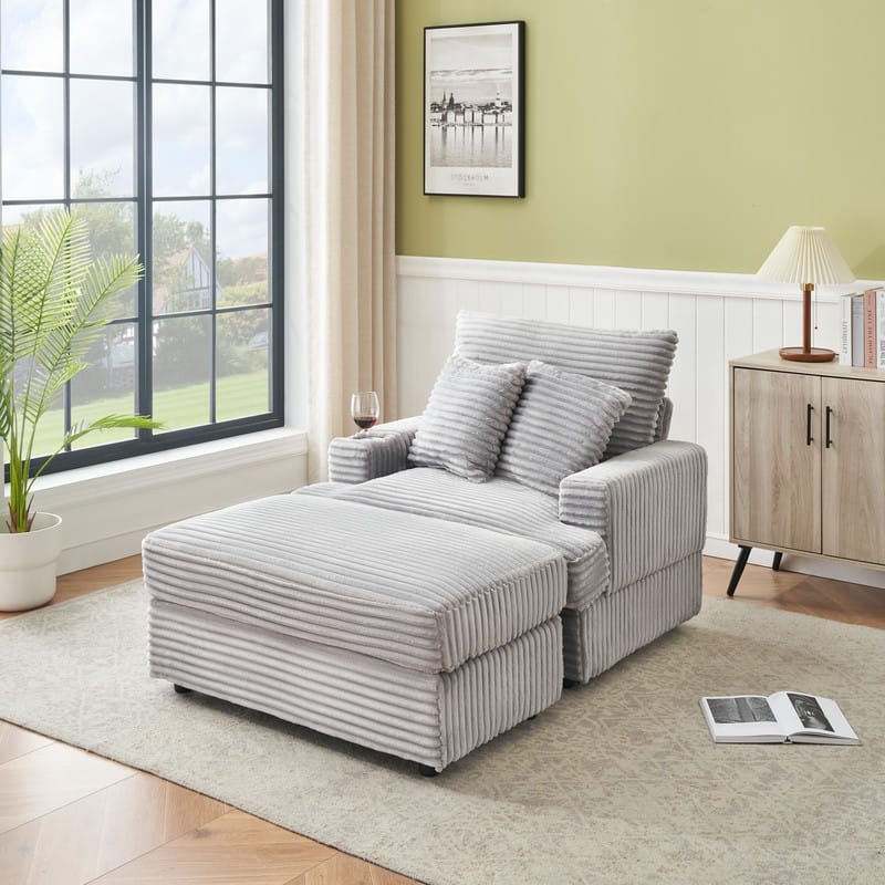 Corduroy Single Sofa+Ottoman, Cup Seats and No Cup Seats