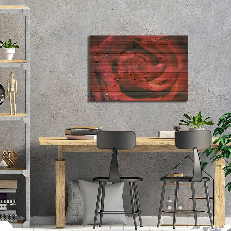 Red Rose Print On Wood by Ros Berryman - Multi-Color