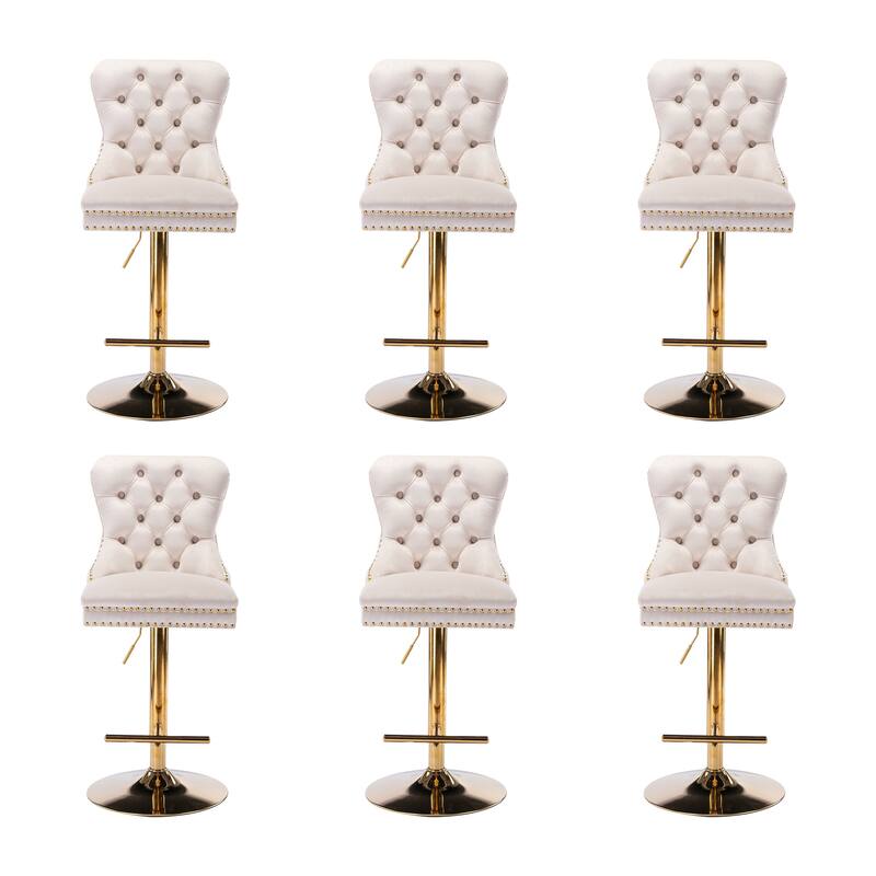 Thick Golden Swivel Velvet Bar Stools Set of 6