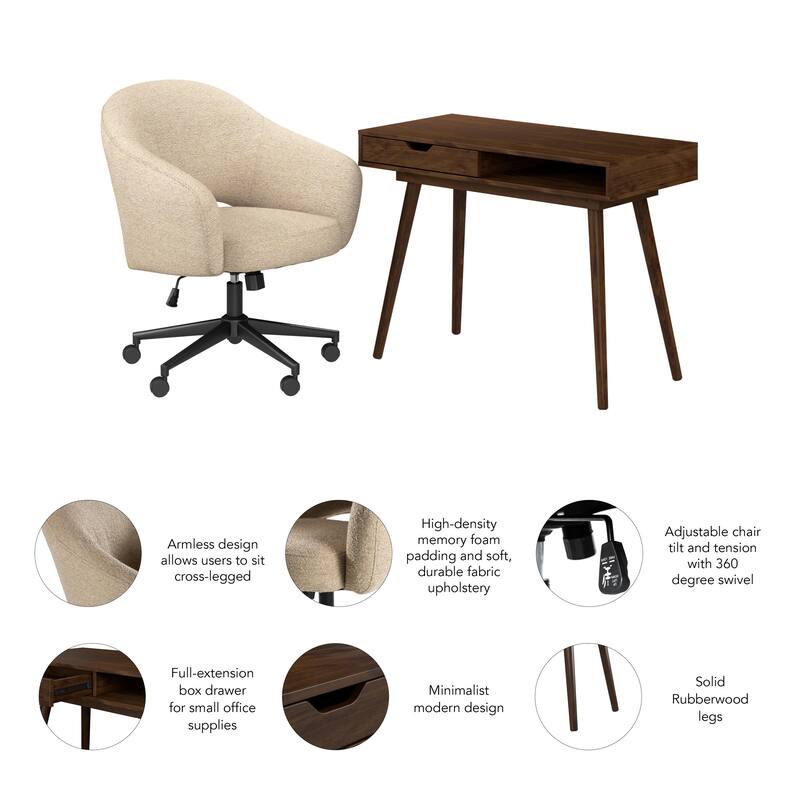 Bush Furniture Nora Small Writing Desk and Chair Set for Home Office