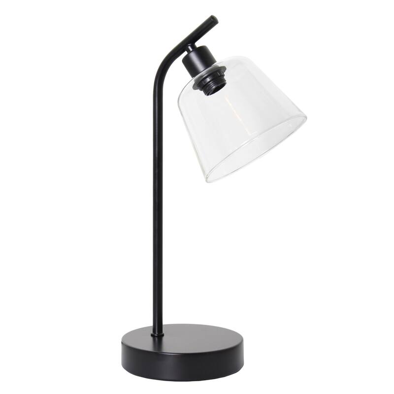 Angled Desk Lamp with Clear Ribbed Glass Shade - 15.75" - Black