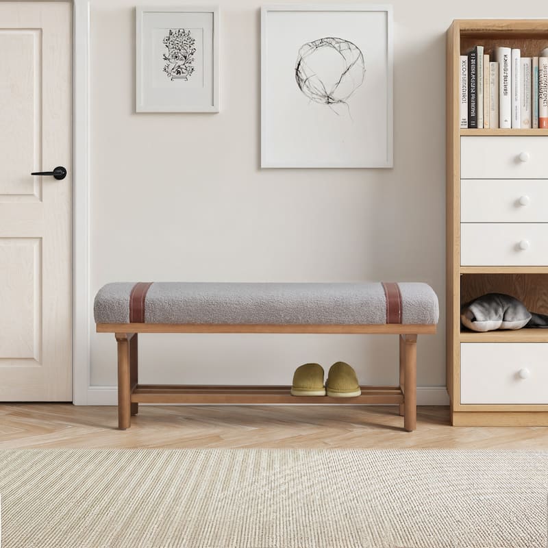 2-Tier Solid Wood Upholstered Entryway Shoe Bench with Storage Shelf - 44.49"W x 16.54"D x 18.11"H