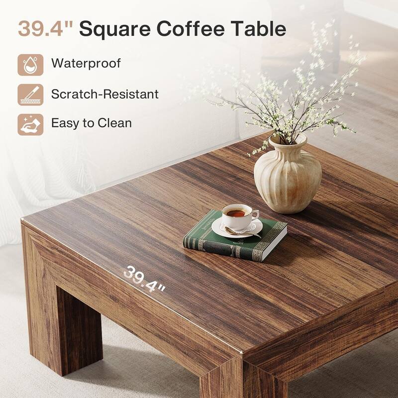 39.37-Inch Farmhouse Square Coffee Table for Living Room, Low Large Center Tea Accent Table