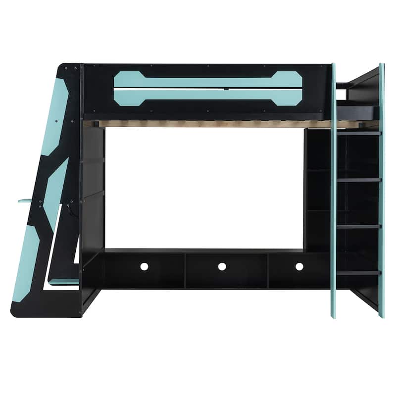 Full Loft Gaming Bed with Desk, RGB Light & Charging Station by Harper&Bright Designs