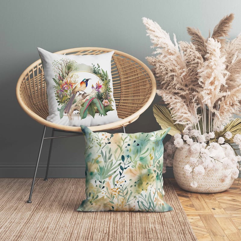 Winged Flora Fusion Indoor/Outdoor Reversible Throw Pillow White and Multi