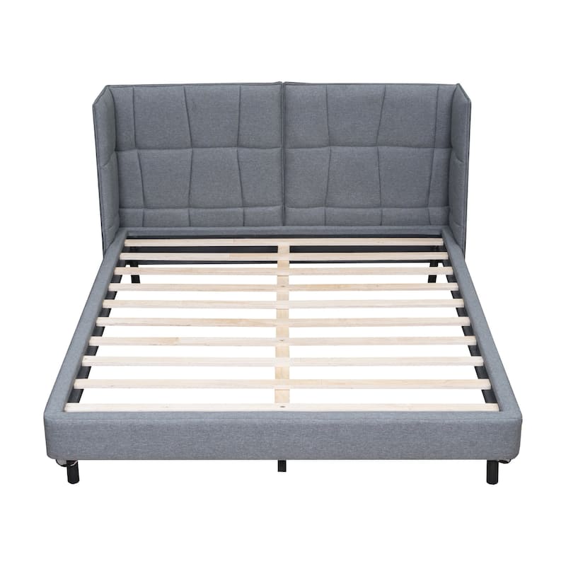 HomeRoots Gray Tufted Upholstered Queen Bed Frame With LED Lighting And USB