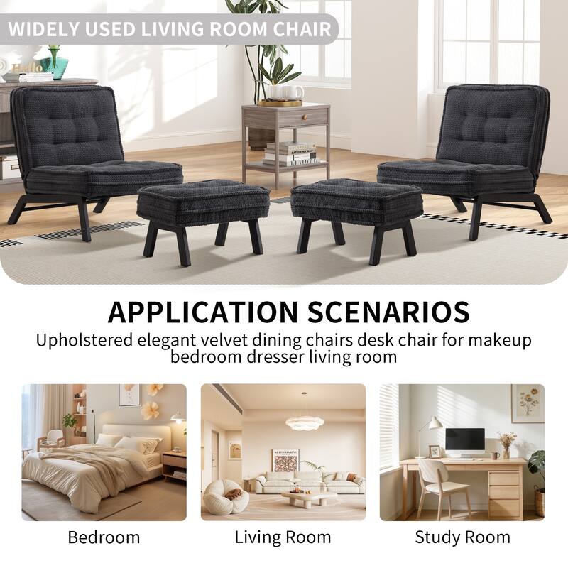 Upholstered Accent Chair with Ottoman, Armless Lounge Chair for Bedroom and Living Room, Comfortable Padded Seat with Wood Legs