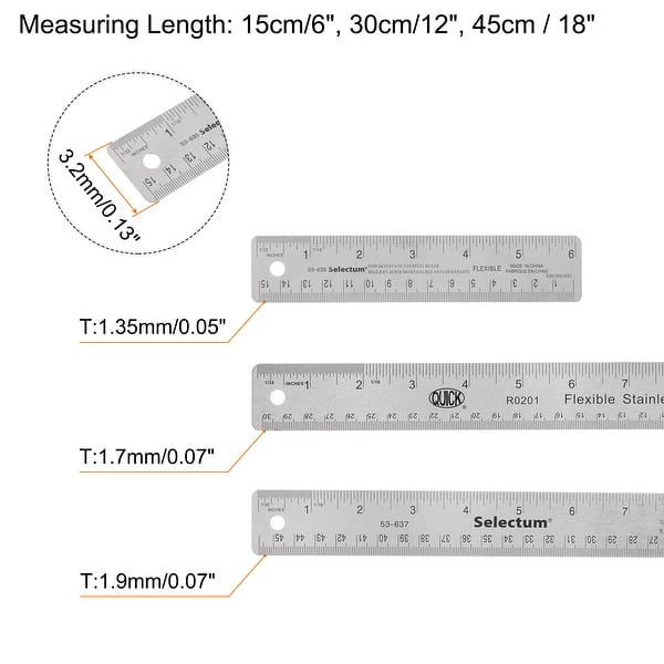 Stainless Steel Rulers with Non-Skid Backed Inch and Metric Metal Ruler ...