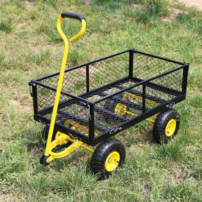 Steel Frame Garden Trolley with 180° Steering Handle, Removable Sides, 550lbs Capacity, 10-inch Pneumatic Tires for Yard - Metal