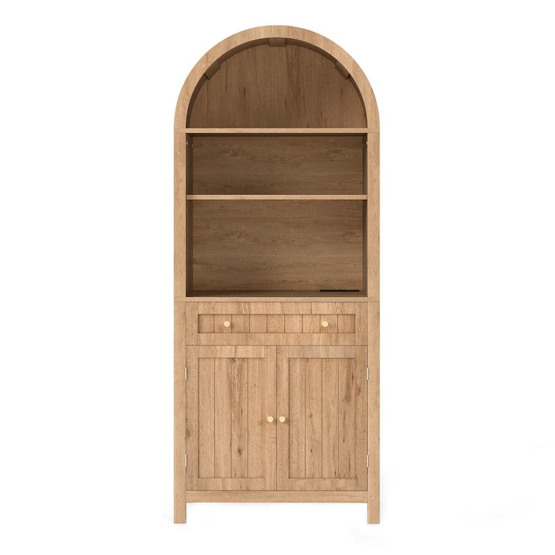 72.8" Tall Farmhouse Arched Kitchen Pantry Storage with Power Outlets and Spice Rack
