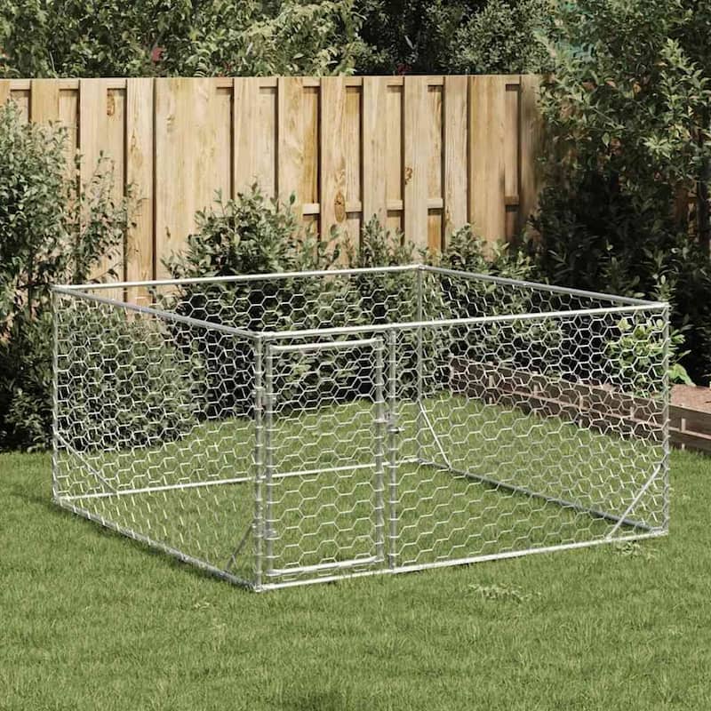 vidaXL Outdoor Dog Kennel Galvanized Steel Large Durable