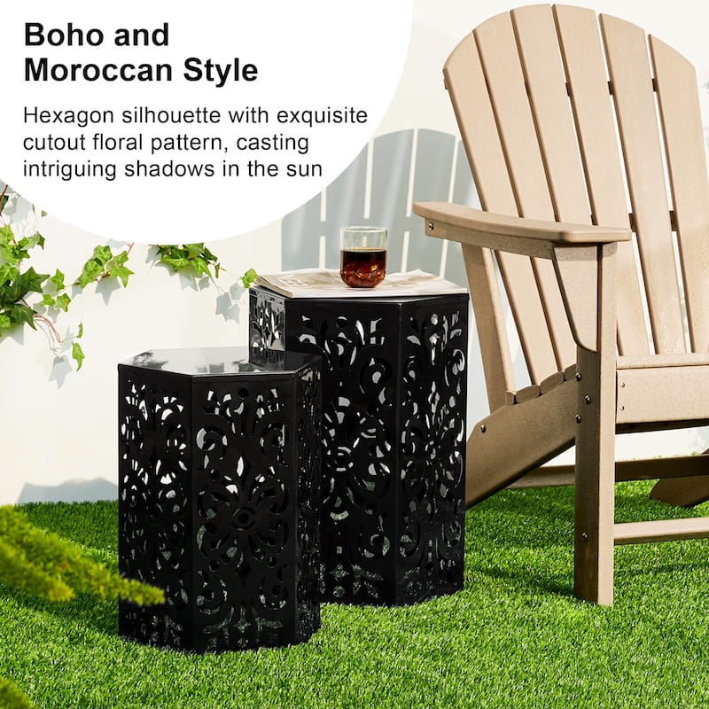 Glitzhome Set of 2 Floral Pattern Outdoor Table Garden Stool - 14"W x 14"D x 19.25"H
