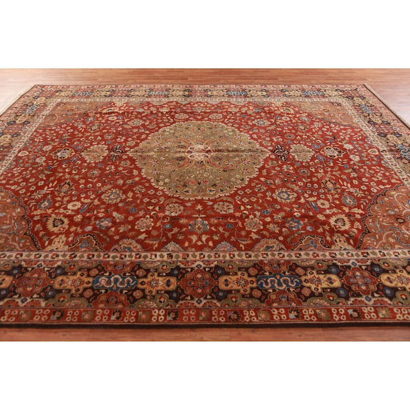Floral Medallion Kashan Oriental Area Rug Hand-Knotted Wool Carpet - 9'0"x 11'10"