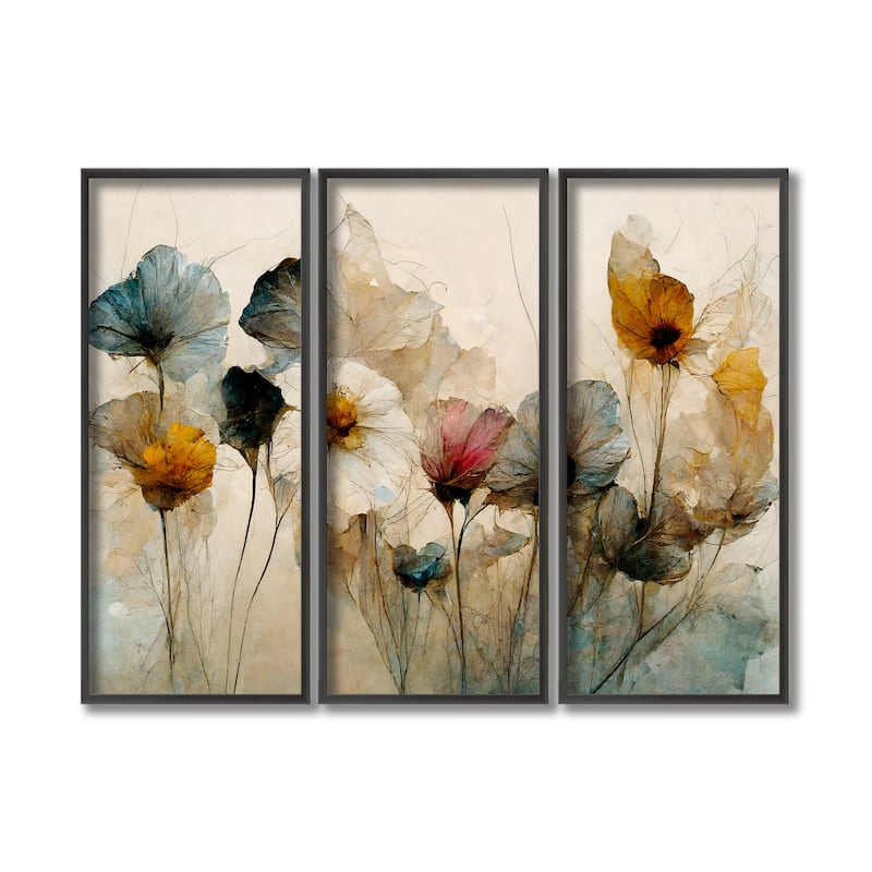 "Dry Flower Bouquet" Framed 3-Piece Wall Art Set by Treechild