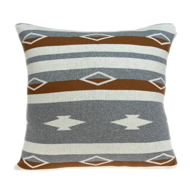 20" Brown and Gray Southwest Knitted Square Cotton Throw Pillow