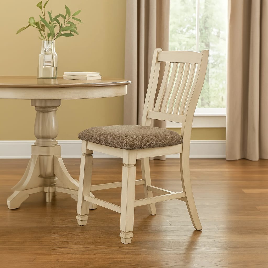 Bolan Counter Height Chair Set of 2, Rake Back, Antique White Wood
