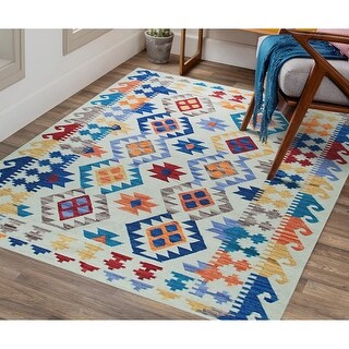 Multicolored Contemporary Geometric Flat Geometric Area Rug, Stylish ...