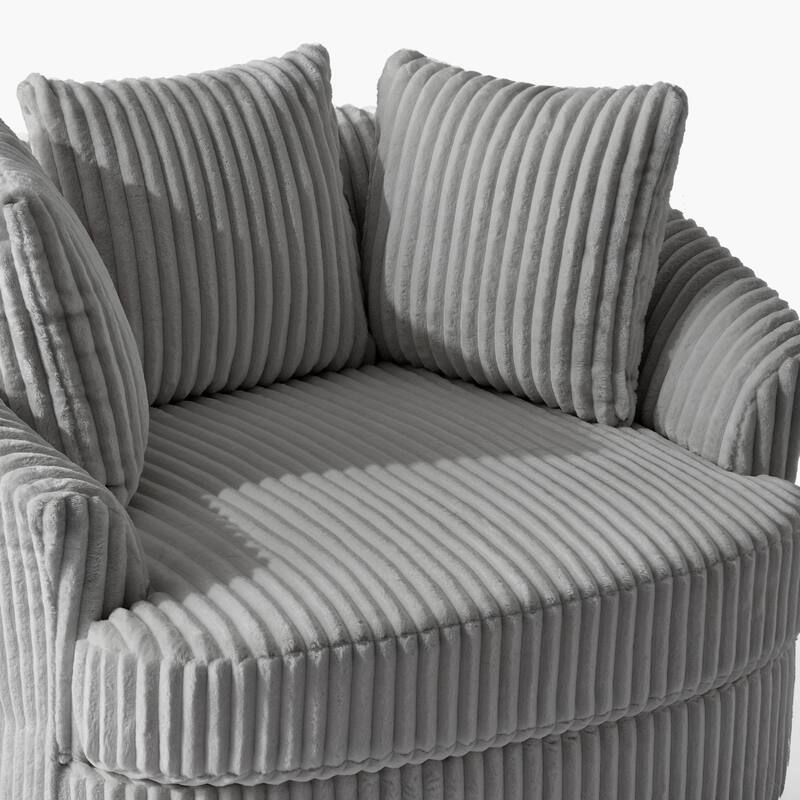 Recessed Arm Slipcovered Swivel Barrel Chair with Pillows