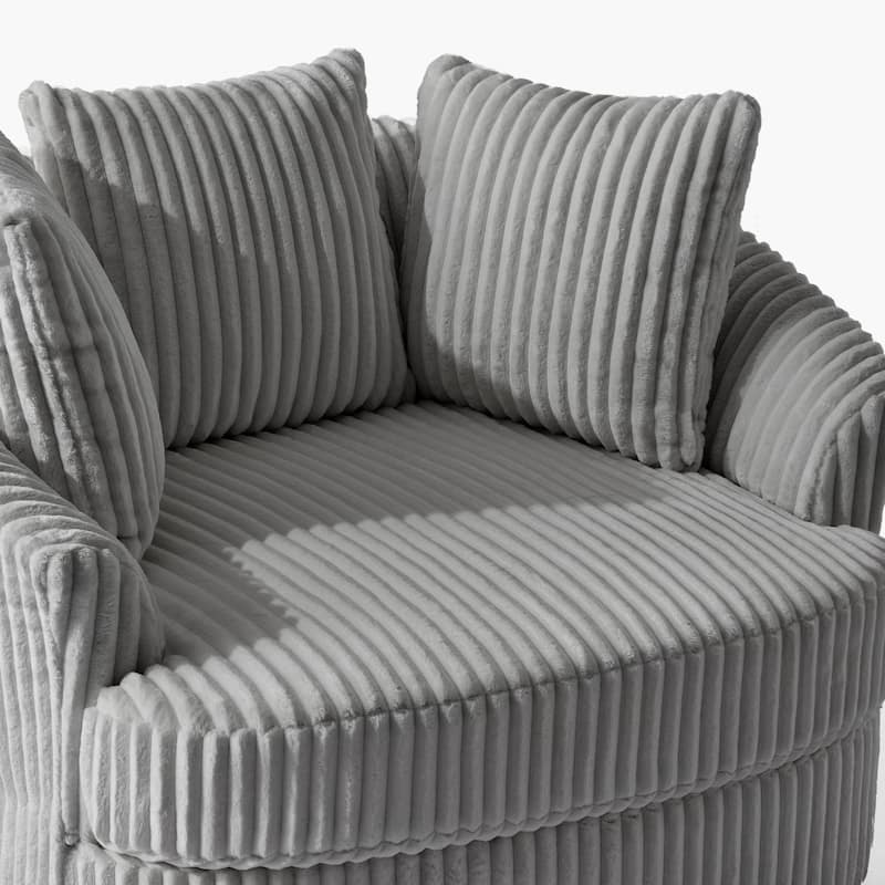 Oversized 43" W Plush Corduroy Recessed Arm Swivel Barrel Chair