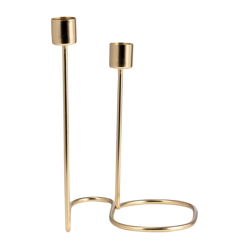 Metal Double Swirl Two Taper Candle Holder - Gold, 8 in.
