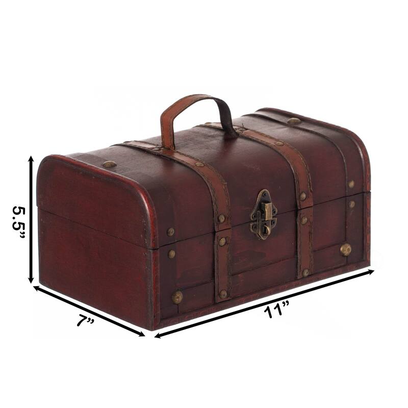 Decorative Vintage Wood Treasure box - Wooden Trunk Chest with Handle